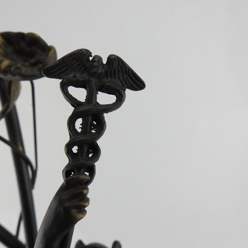 Bronze Figural Mercury Statue Lamp 23" T Floral Medical Staff - Picture 7 of 16